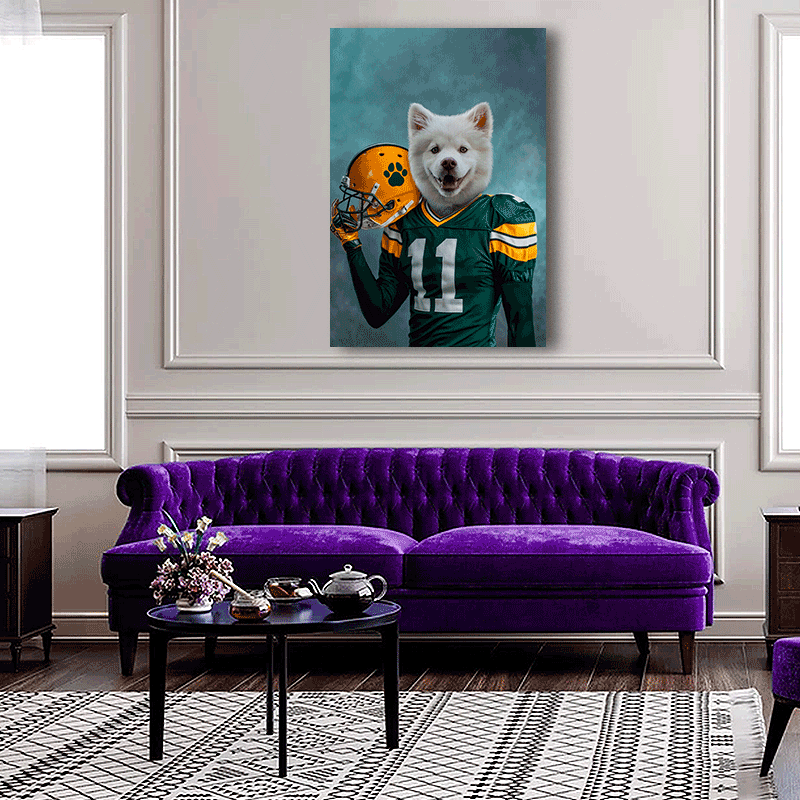 Football Star Samoyed Custom Pet Portrait | Personalized Pet Football Art